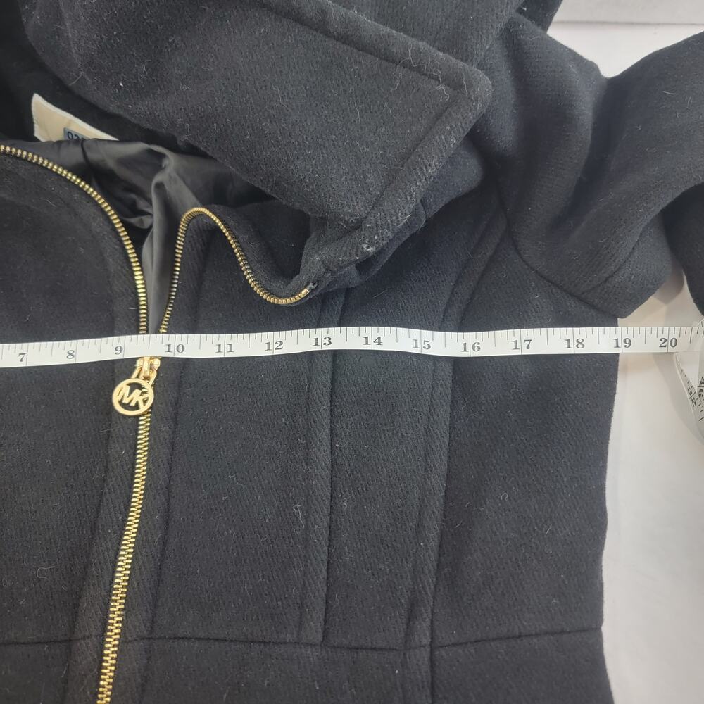 Michael Kors Women Black Trench Coat Wool Blend Jacket Removal Hood Jacket Small - Picture 12 of 12